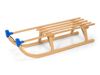 Slittino in legno 100cm con schienale blu e corda da traino - immagine 2