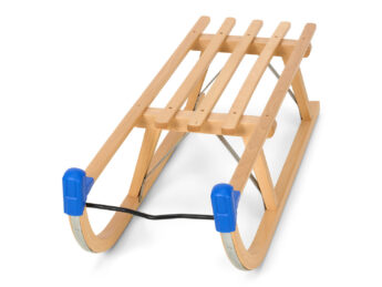 Slittino in legno 100cm con schienale blu e corda da traino - immagine 3