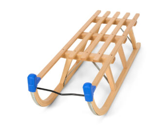 Slittino in legno 110cm con schienale blu e corda da traino - immagine 3