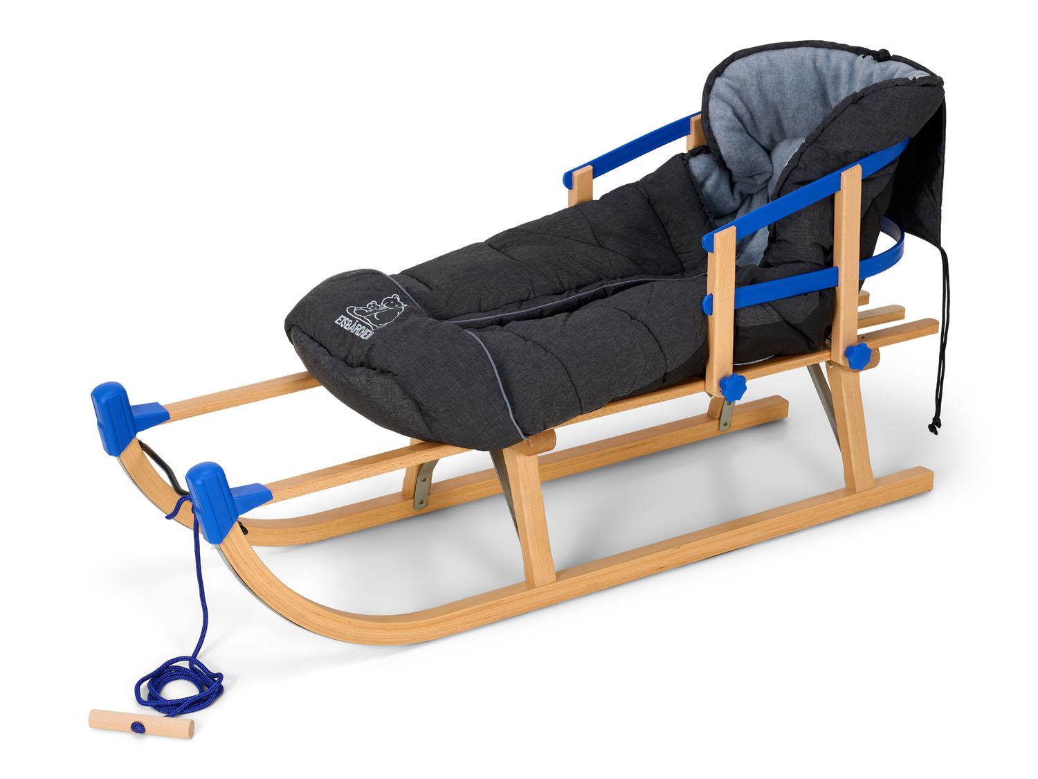 Slittino in legno Davos 100cm con Schienale e Sacco a Pelo