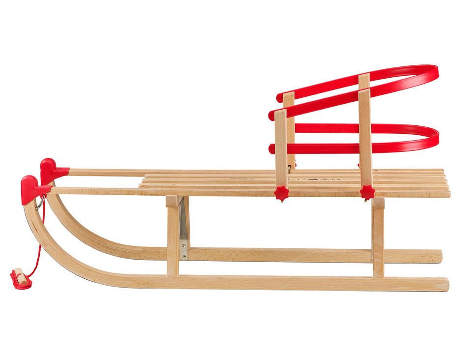BAMBINIWELT per bambini slitta in legno con schienale con corda e asta 