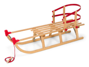 Slittino in legno 110cm con schienale e corda da traino