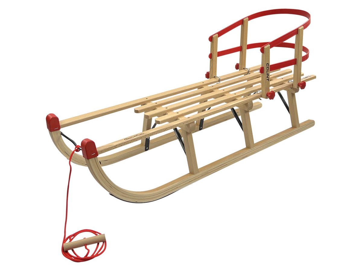 Slittino Pieghevole In Legno 110 Cm: Con Guide In Metallo, Corda Di Traino E Blocco Di Sicurezza, Per Bambini E Famiglie