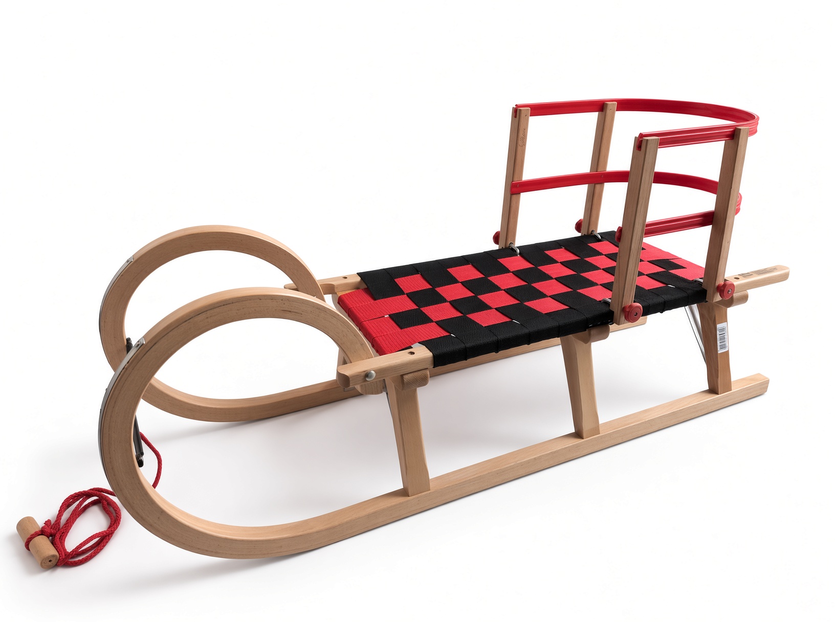 Slittino di legno tradizionale Spolnota Tatry 110cm con schienale rosso